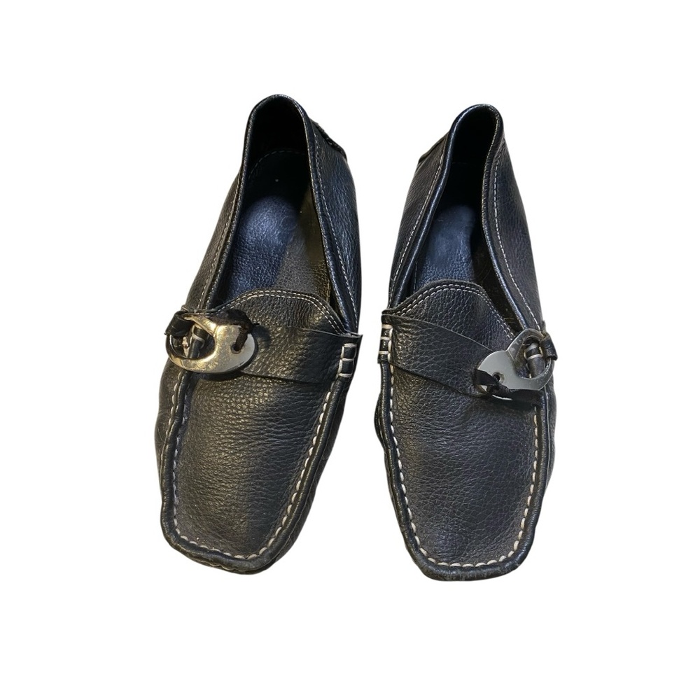 Tod's Black Leather Loafers with Gold Hardware